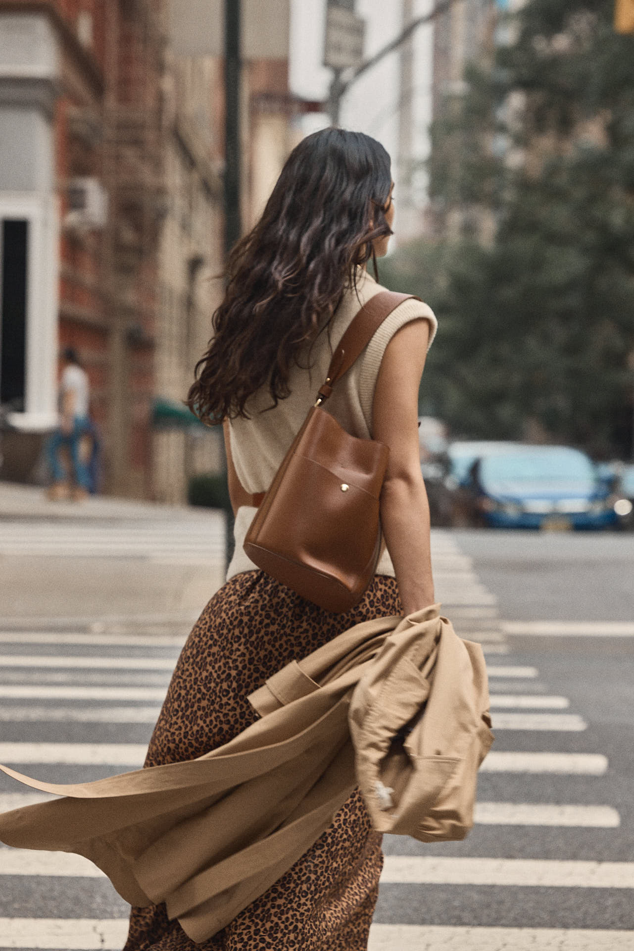 Sac Sofia grainé cognac intérieur orange