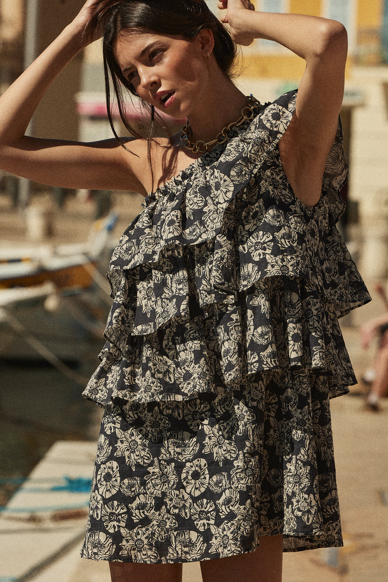 Robe Nouba imprimé flower party marine et écru