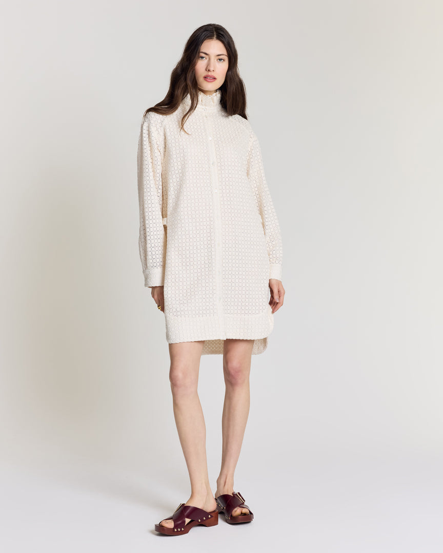 Robe Lioren guipure carreaux écru