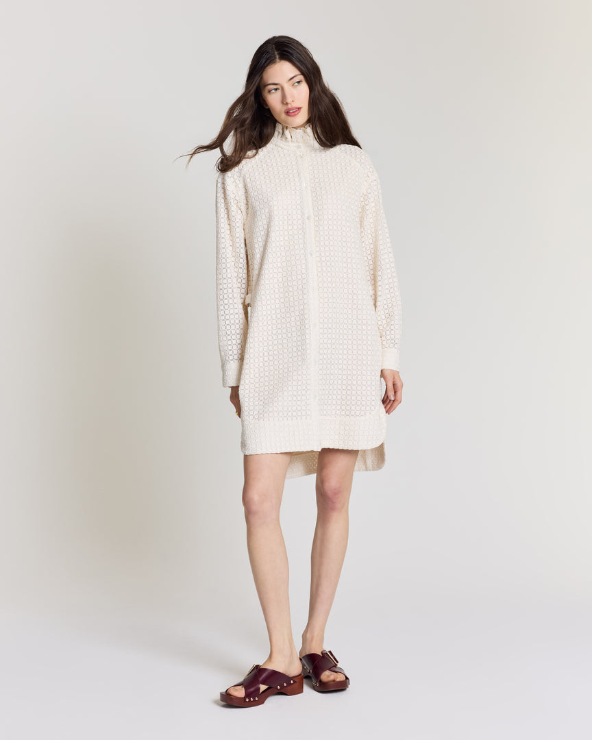 Robe Lioren guipure carreaux écru