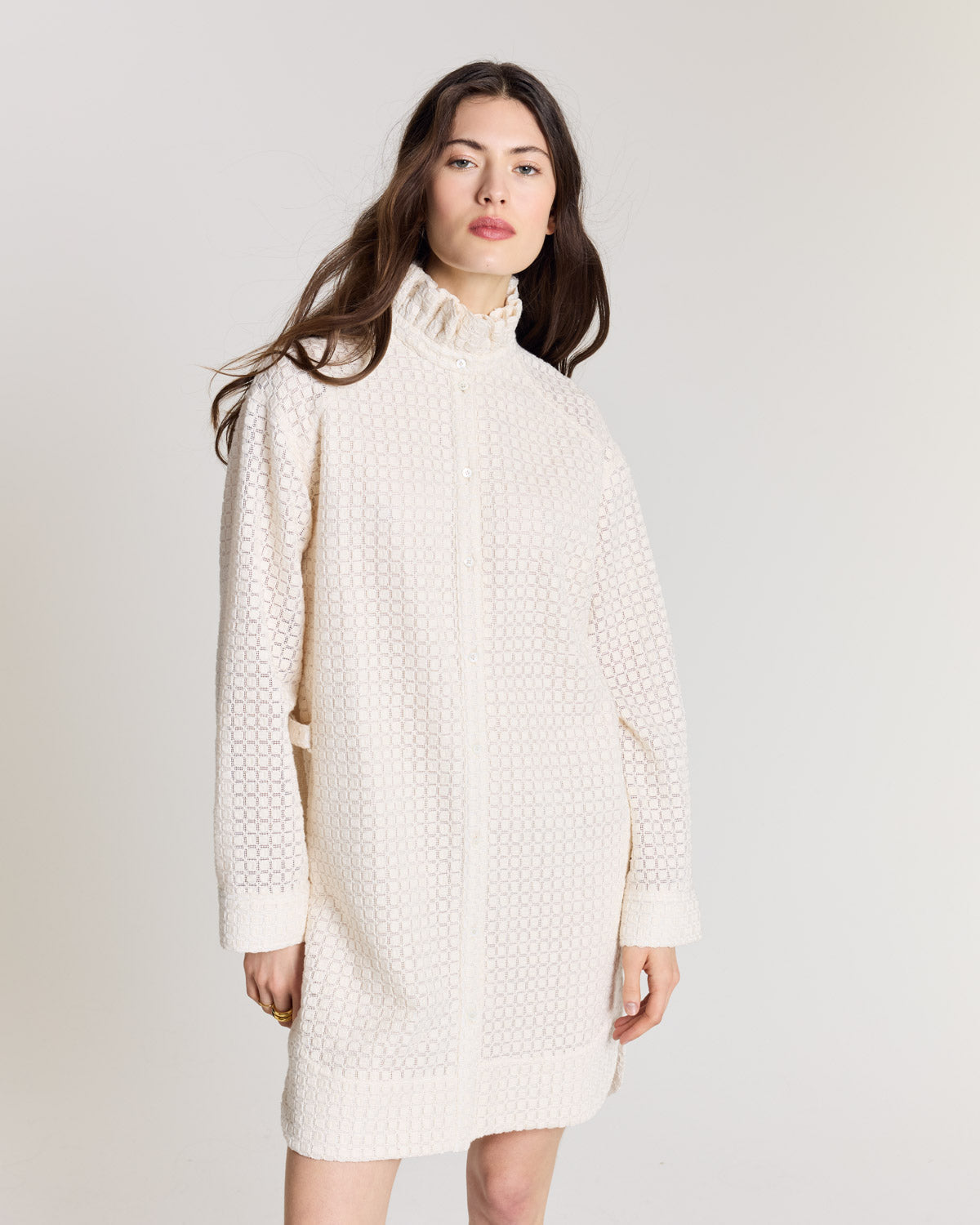 Robe Lioren guipure carreaux écru