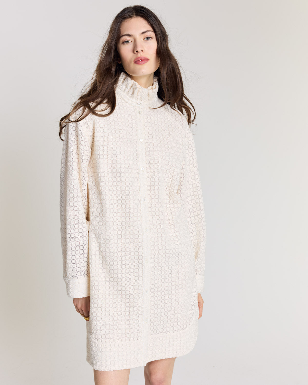 Robe Lioren guipure carreaux écru