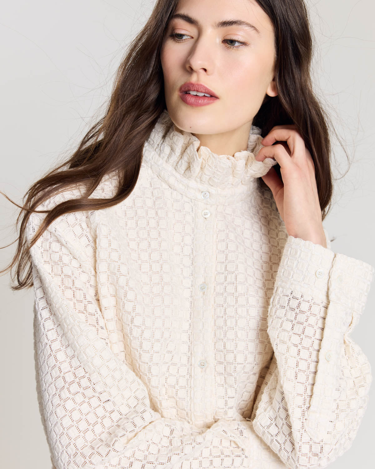 Robe Lioren guipure carreaux écru