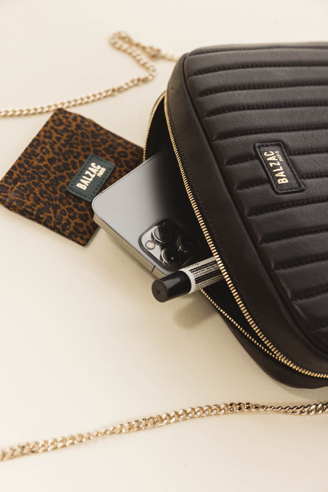 Sac Grand César noir lisse chaine amovible