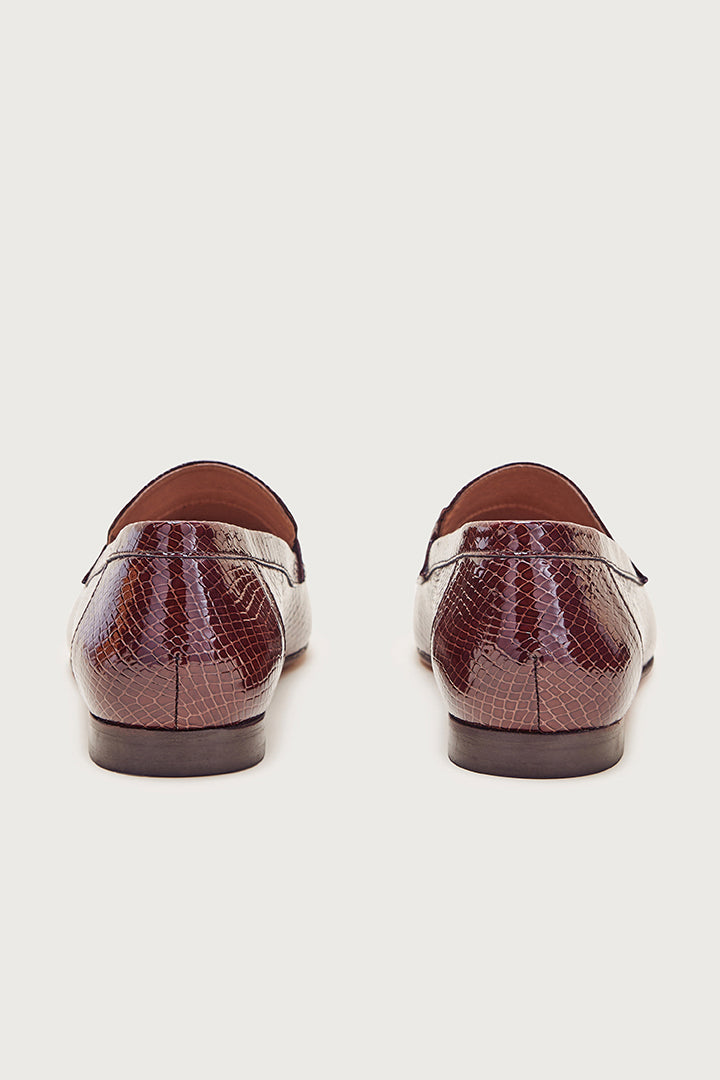 Mocassins Flavie embossé vernis chocolat