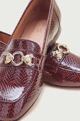 Mocassins Flavie embossé vernis chocolat