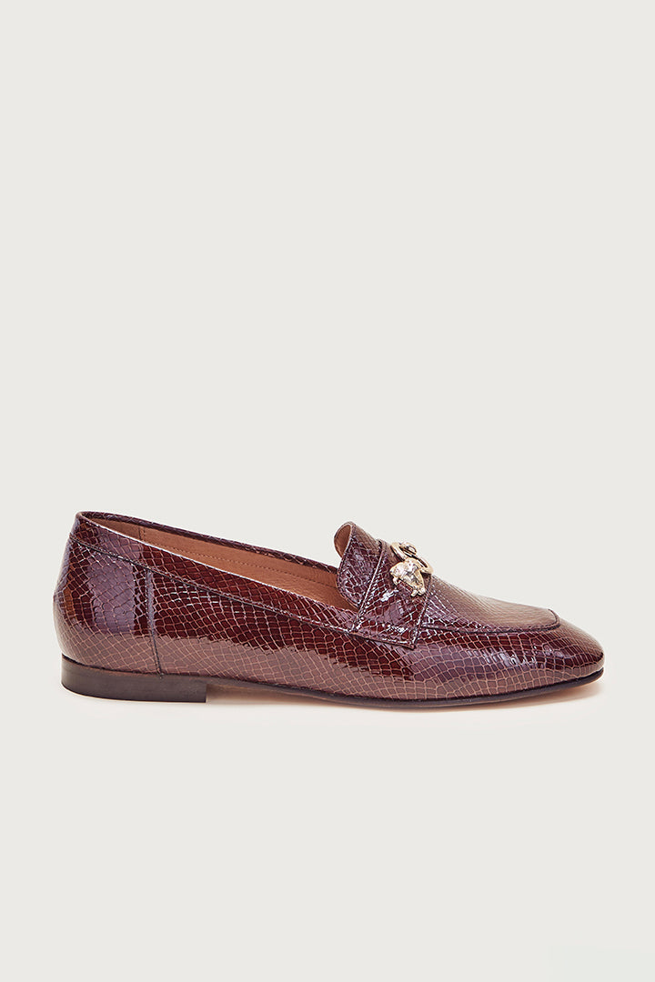 Mocassins Flavie embossé vernis chocolat