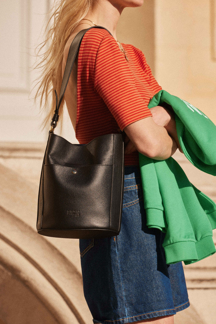 Sac Sofia grainé noir intérieur marine