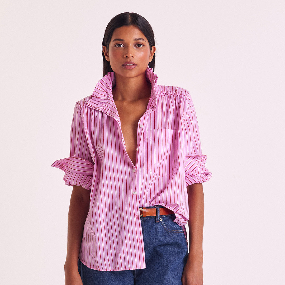 Chemise Leonor rayures rose et rouge