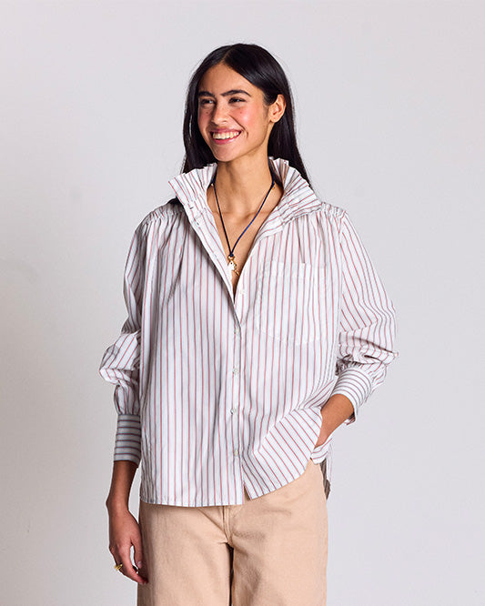 Chemise Leonor rayures rouge fond blanc