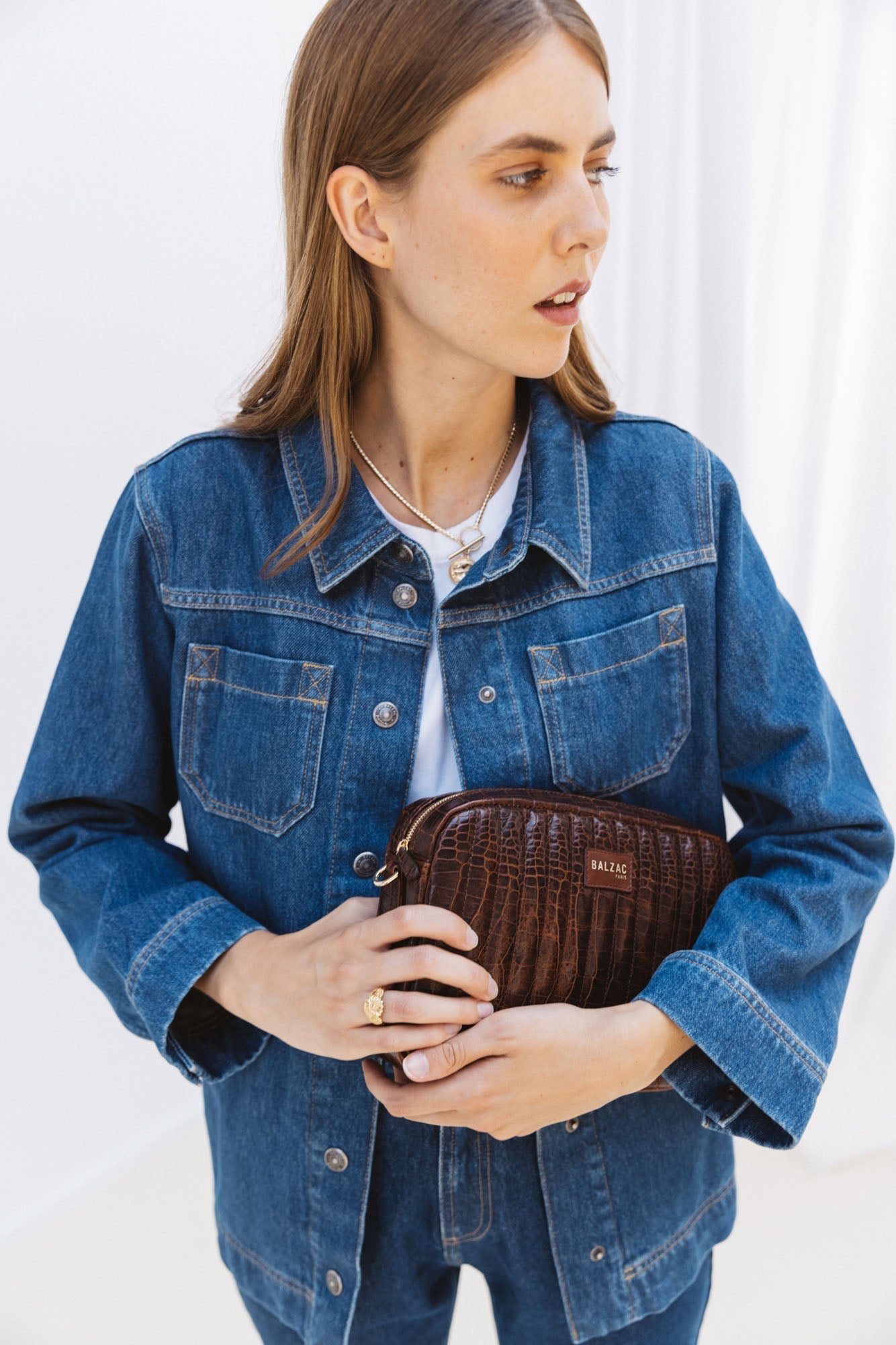 Sac Grand César cognac embossé