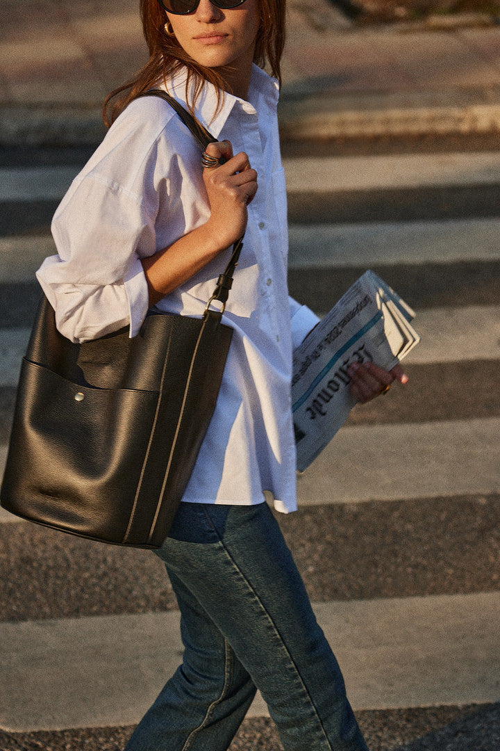 Sac Grand Sofia grainé noir intérieur marine