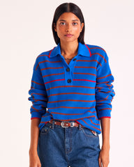 Pull Gustave rayures bleu, cannelle et rouge