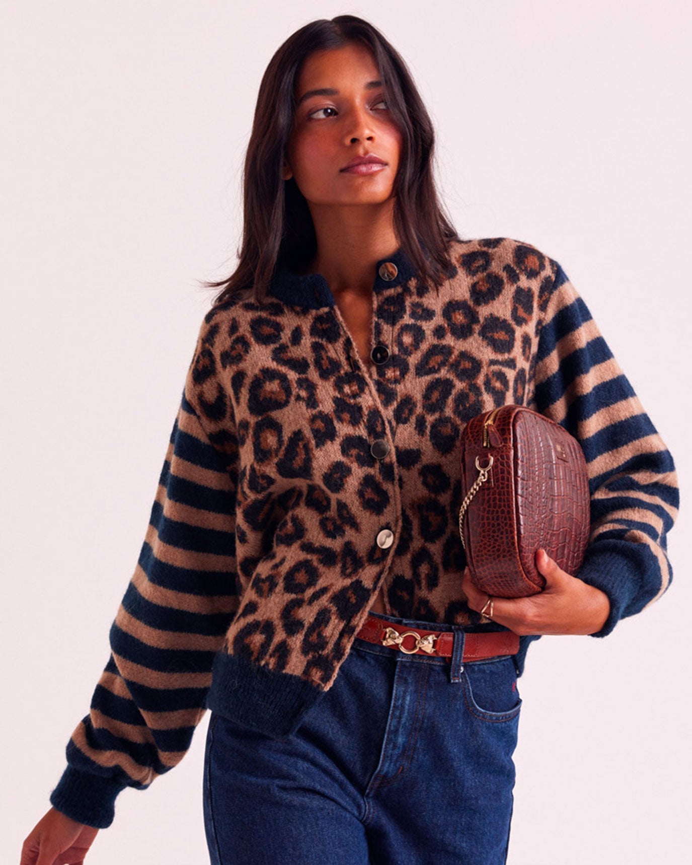 Cardigan Idole bleu et léopard