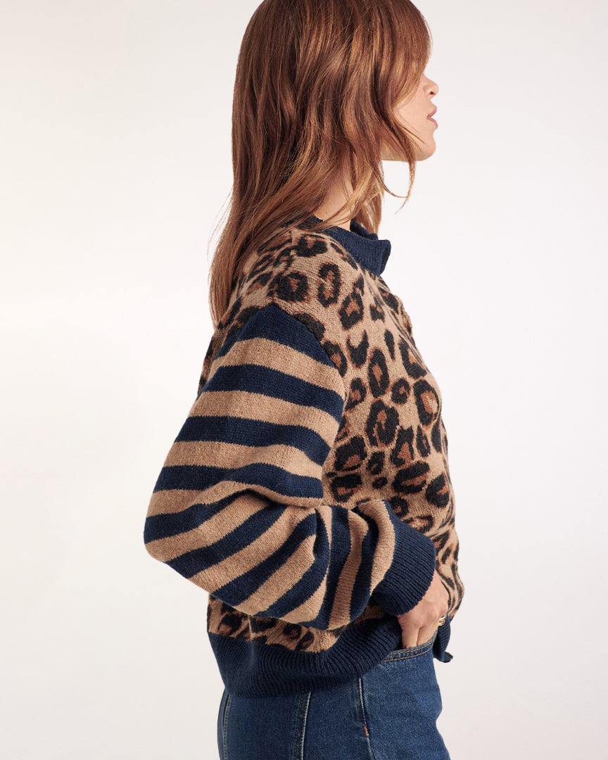 Cardigan Idole bleu et léopard