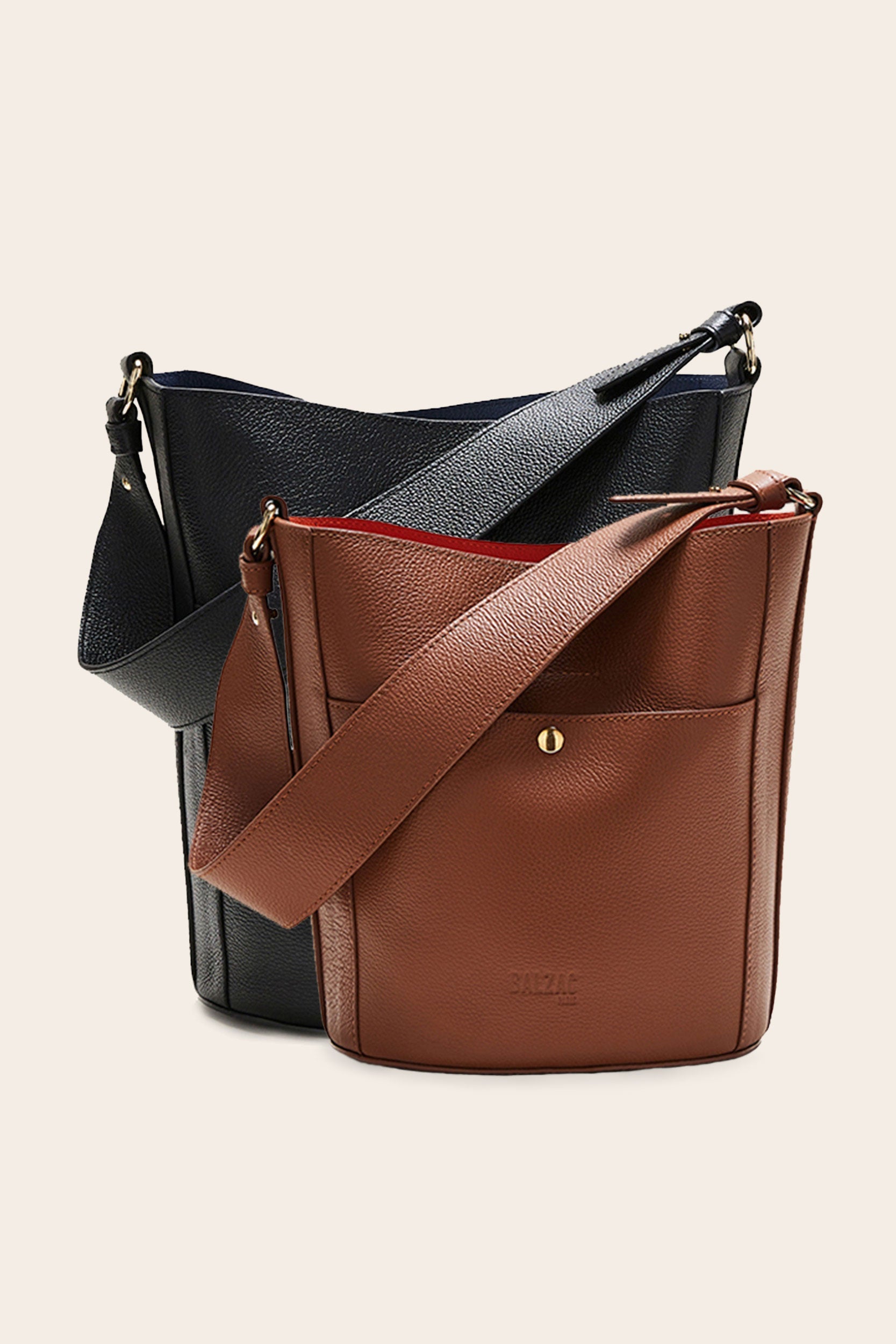 Sac Sofia grainé cognac intérieur orange