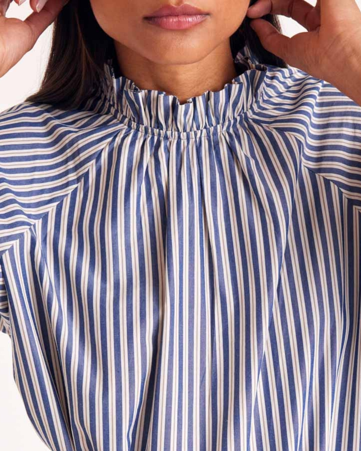 Blouse Zoé rayures marine, écru et gris